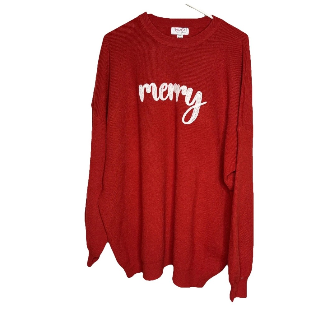 Red "Merry"  Graphic Sweater Womens 2X Knit Pullover Christmas Holiday Plus